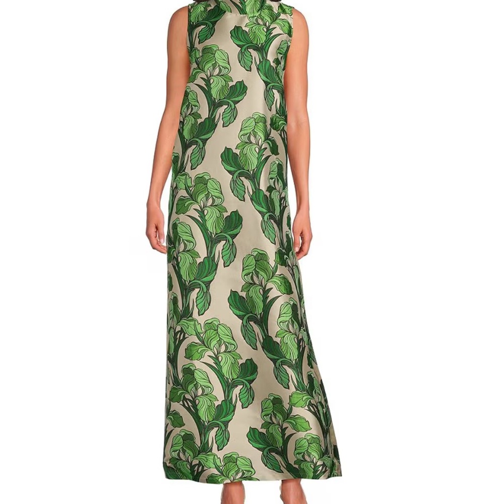 BURU Maxi Mod Printed Brocade Mock Neck Sleeveless Shift Maxi Dress- size m